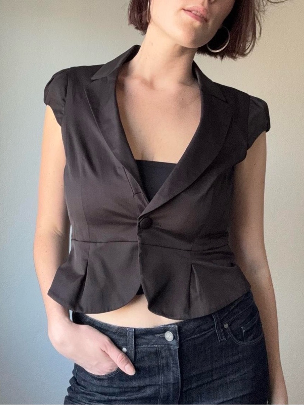 Black Short Sleeve Blazer with Red Lining